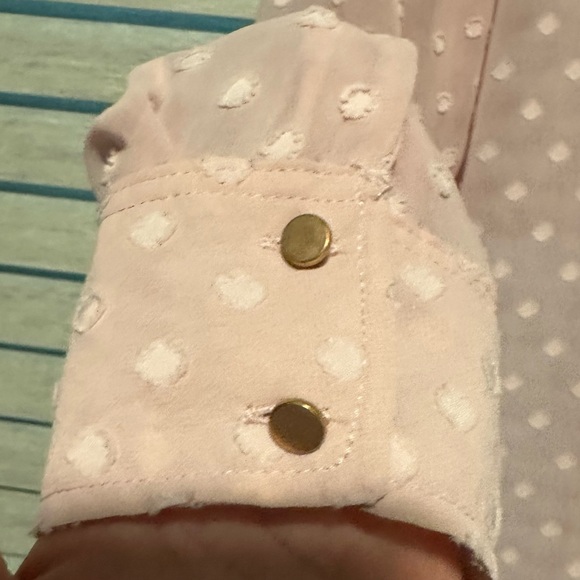 A New Day Sheer Blush Polka Dot Button Up Blouse - Picture 4 of 6